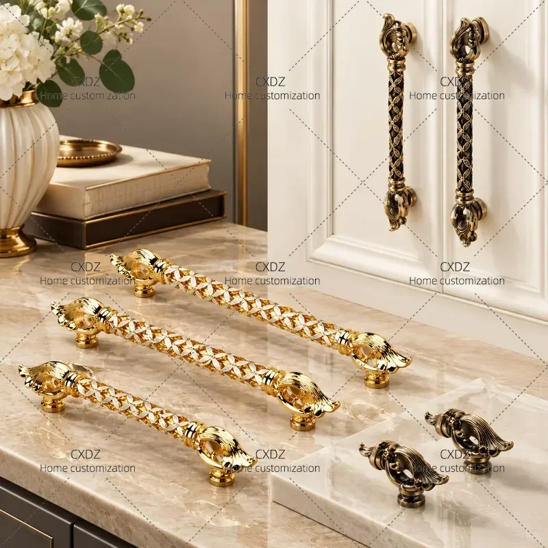 European Luxury Gold Cabinet Door Handle Small Drawer Knob for White Bookcase Wardrobe Kitchen Furniture Hardware Accessories