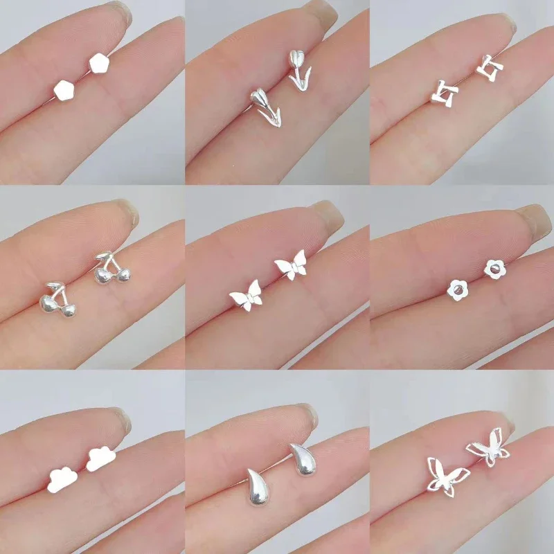 925 Silver Needles Silver Color Simple Small Butterfly Stud Earrings for Women Hypoallergenic Daily Wear Ear Girls Pierc Gifts