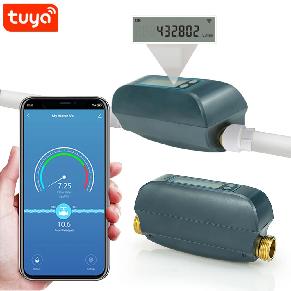 

Tuya Smart WiFi Water Valve Water Flow Rate And Water Meter Waterproof Home Water Real Time Display Device On/Off Remote Control