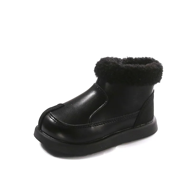 2024 inverno nuovi bambini stivali corti per le ragazze moda stile coreano fondo morbido antiscivolo versatile chic peluche scarpe in pelle