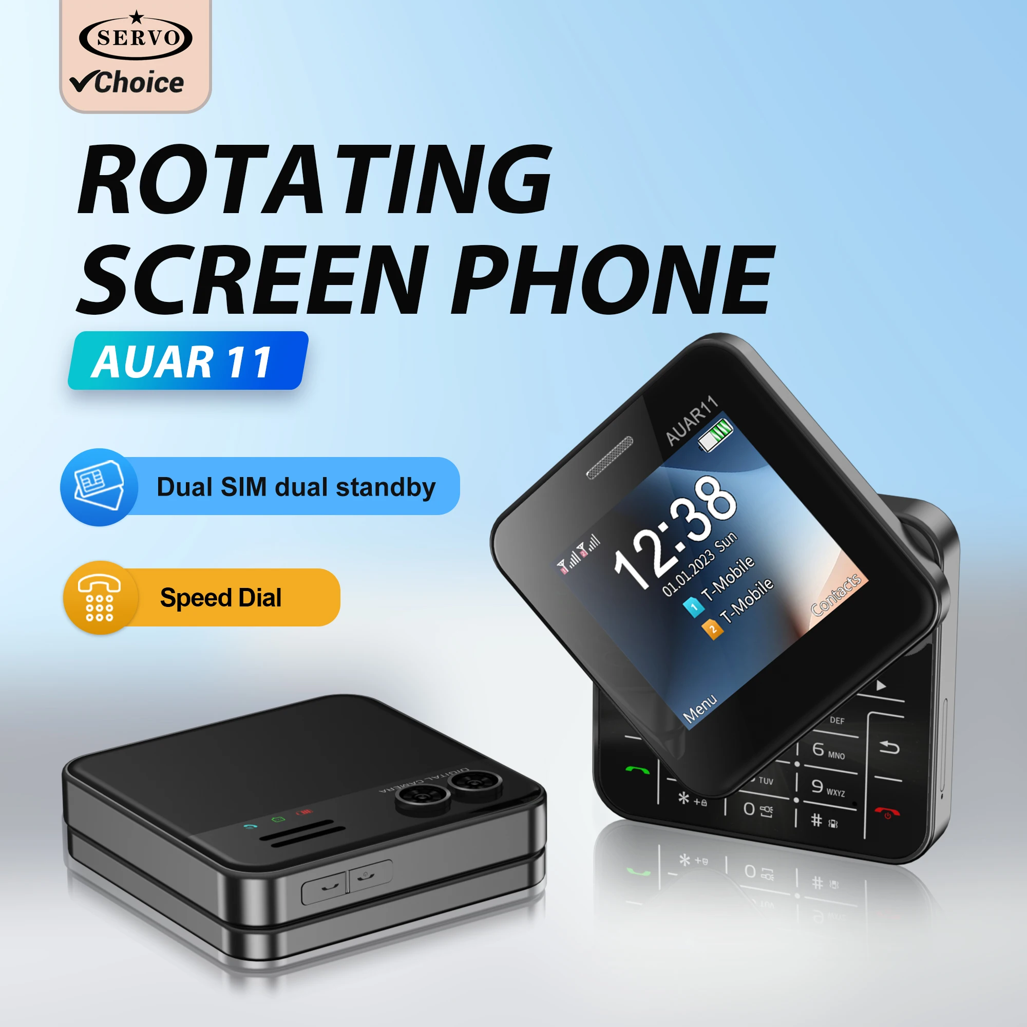 SERVO Rotating Screen Mini Mobile Phone Dual SIM Speed Dial Magic Voice Blacklist Flashlight FM Radio 2G GSM Button Cellphones