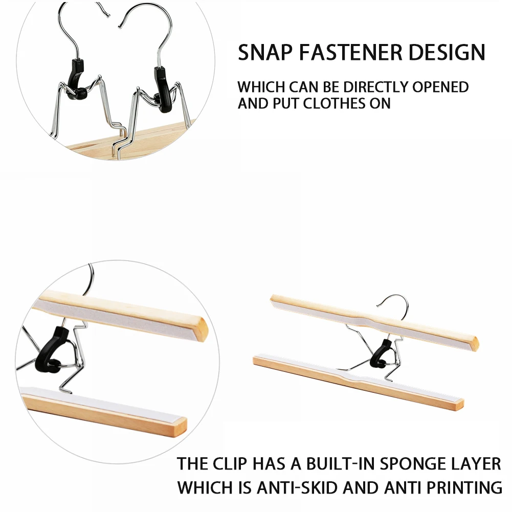 5/10pcs Wooden Pants Hanger Multifunctional Solid Wood Non-Slip Clothes Drying Rack For Jeans Skirts Slacks,Clamp Hangers