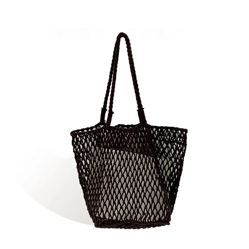Casual Hollow Knitted Large Tote Bag Designer Handmade Woven Women Shoulder Bags Luxury Summer Beach Bag Big Shopper Purses 2022