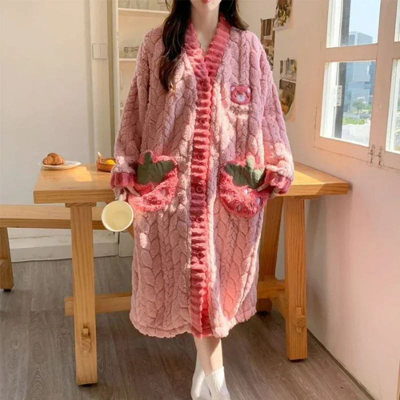 Winter parturient prenatal home wear with thick  fleece nursing nightdress  women coral fleece maternity  waiting  nightgown