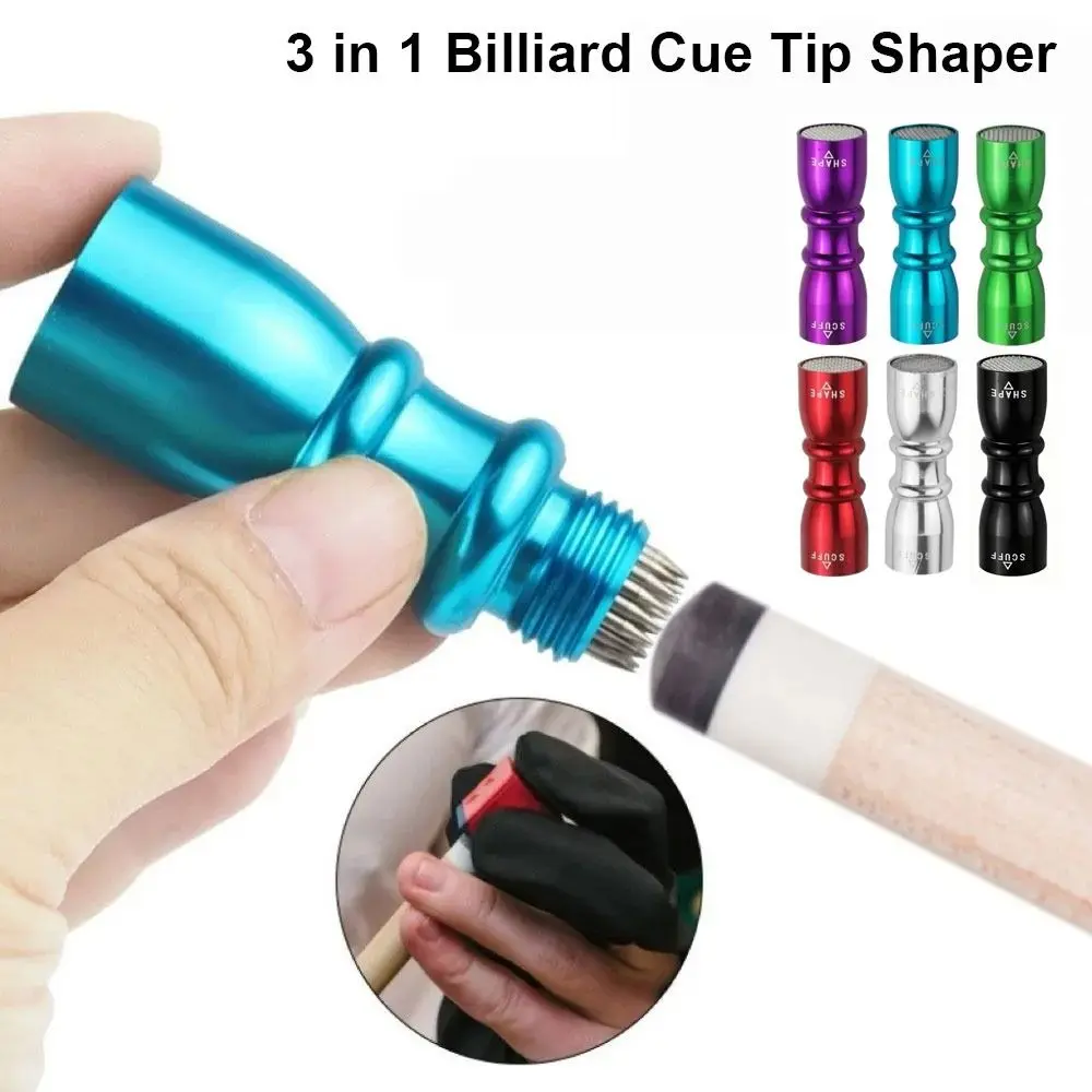 

Durable 3 in 1 Cue Tip Shaper Multifunctional Professional Tip Trim Tool Colorful Shaper Aerator Tapper Billiard Snooker Pool