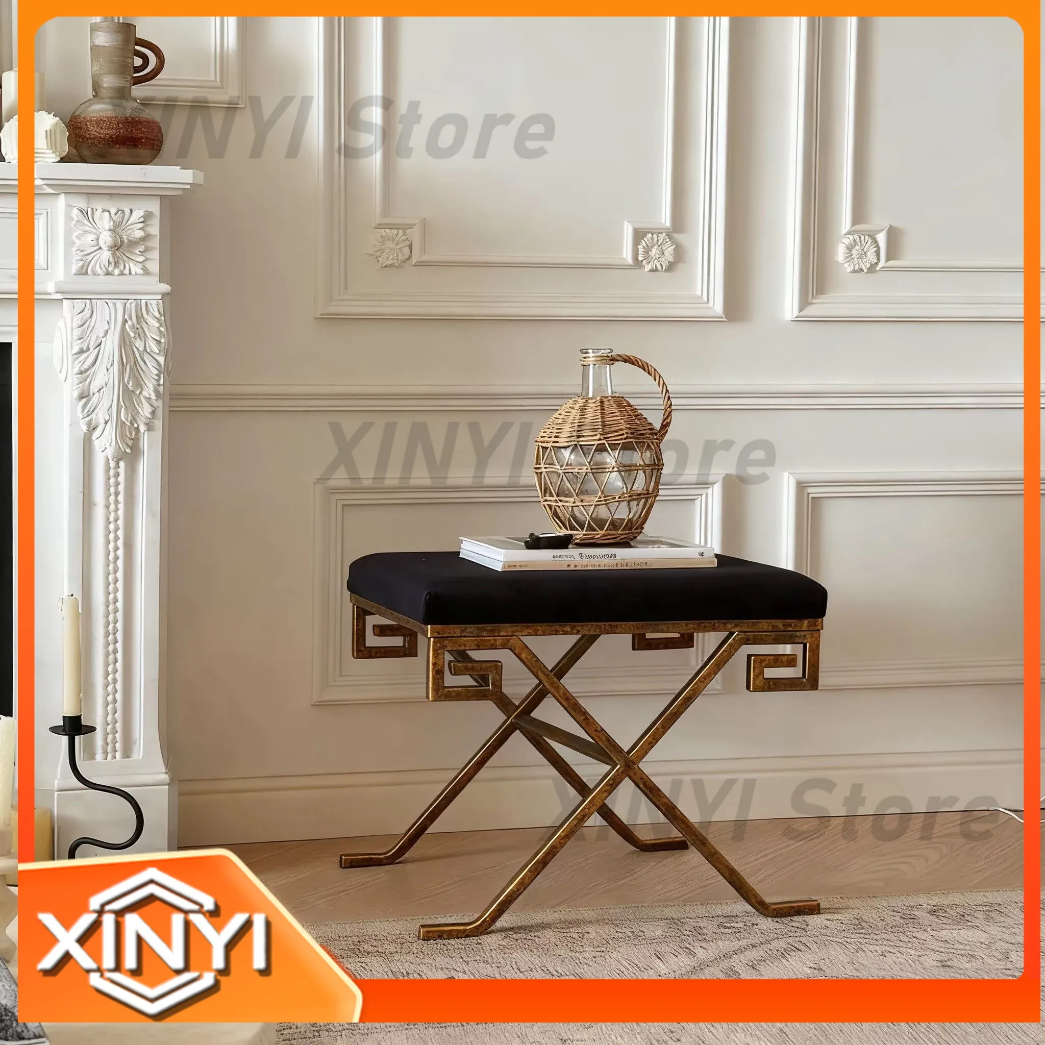 Footrest for Living Room Sofas and Seating Furniture Vintage Iron Dressing Stool for Home Bedroom Designer Antique Shoe Stool