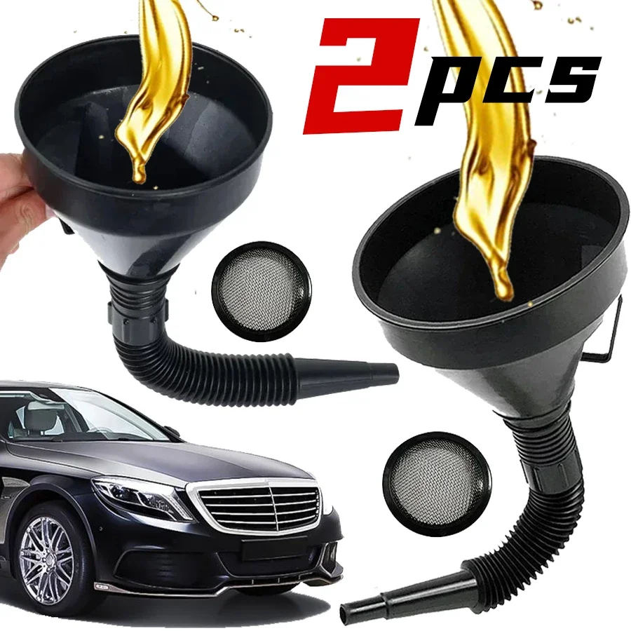 1-3PCS Car Engine Refuelling Funnel with Filter Extension Pipe for Automotive Motorbikes Trucks Oil Petrol Refuelling Filtration