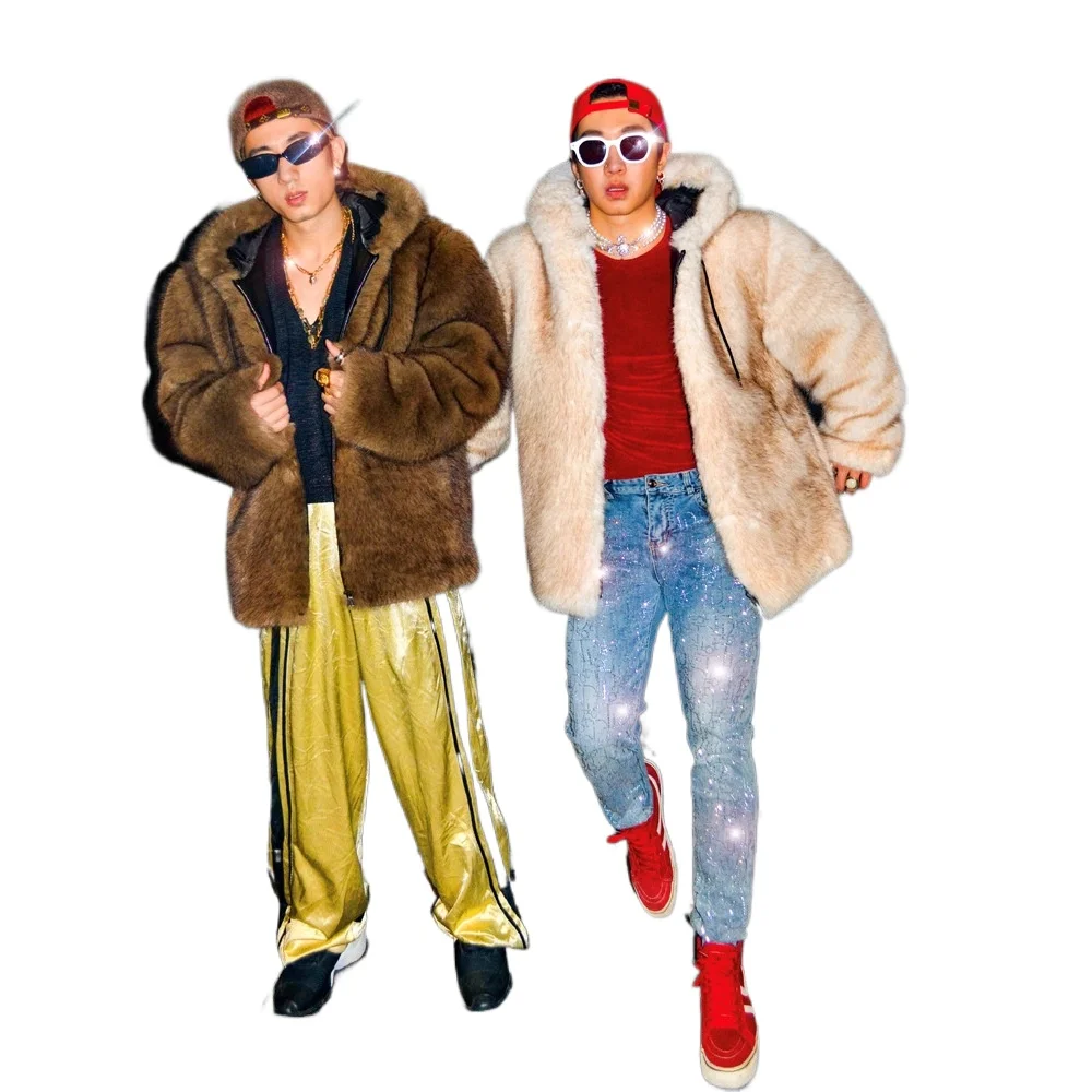

Men's Luxury Faux Fur Overcoat 2025 Winter Warm Fur Jacket Hooded Windproof Thick Thermal Coat Outerwear Fashion Parkas