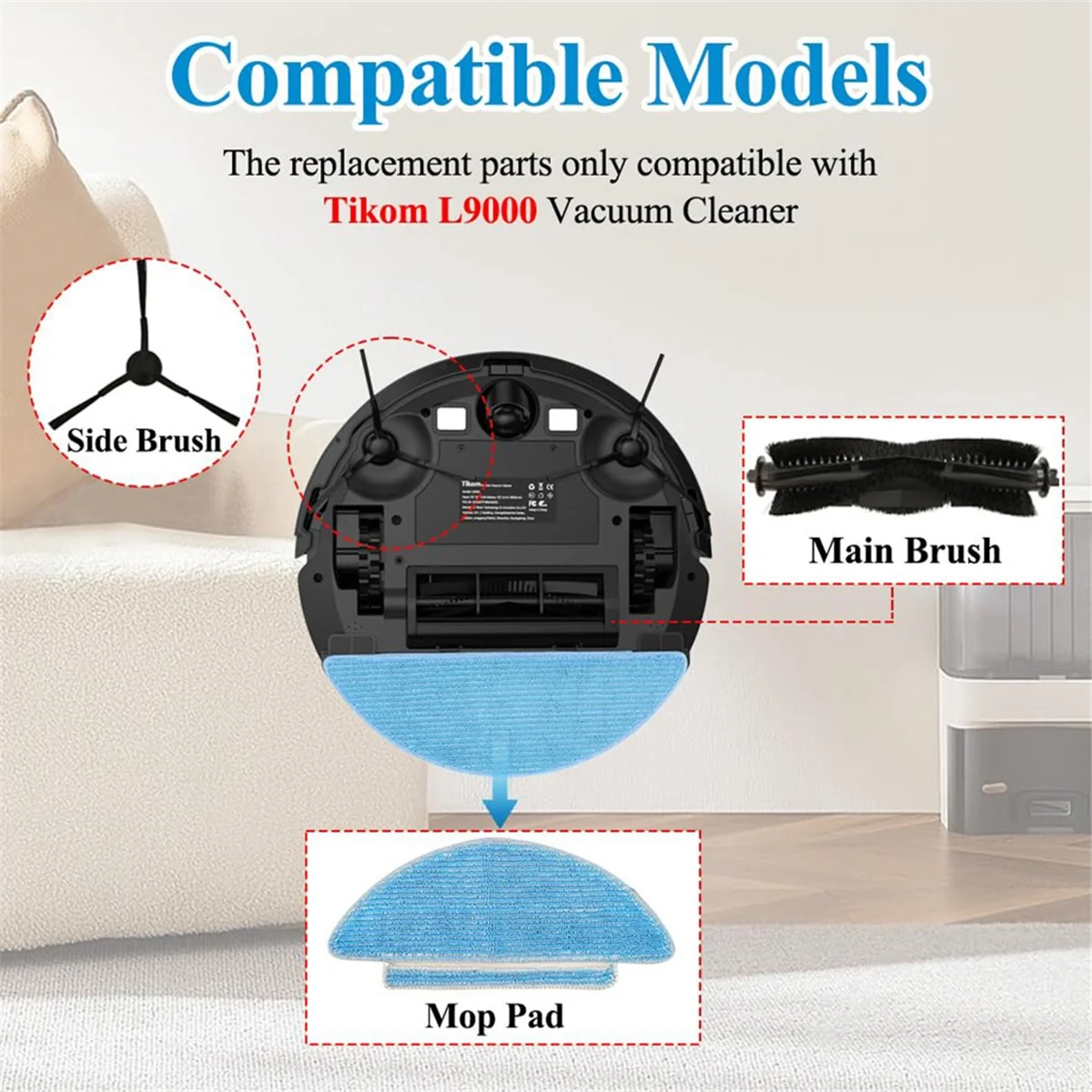 Replacement Parts for Tikom L9000, for Lubluelu SL60D, for Laresar L6 Nex, for HONITURE Q6 SE Robot Vacuum Cleaner