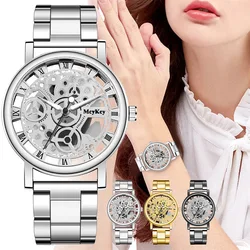 Reloj Mecánico de imitación de esqueleto hueco para mujer, relojes de pulsera de cuarzo de acero inoxidable para mujer, nuevo, moda