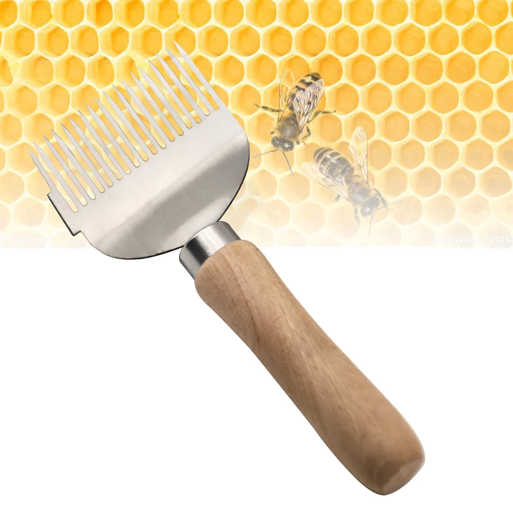 Bee Hive Uncapping Scraper Honey Honeycomb Bee Fork Wooden Handle Stainless Steel Honey Pin Needle Knife Beekeeping Equipment