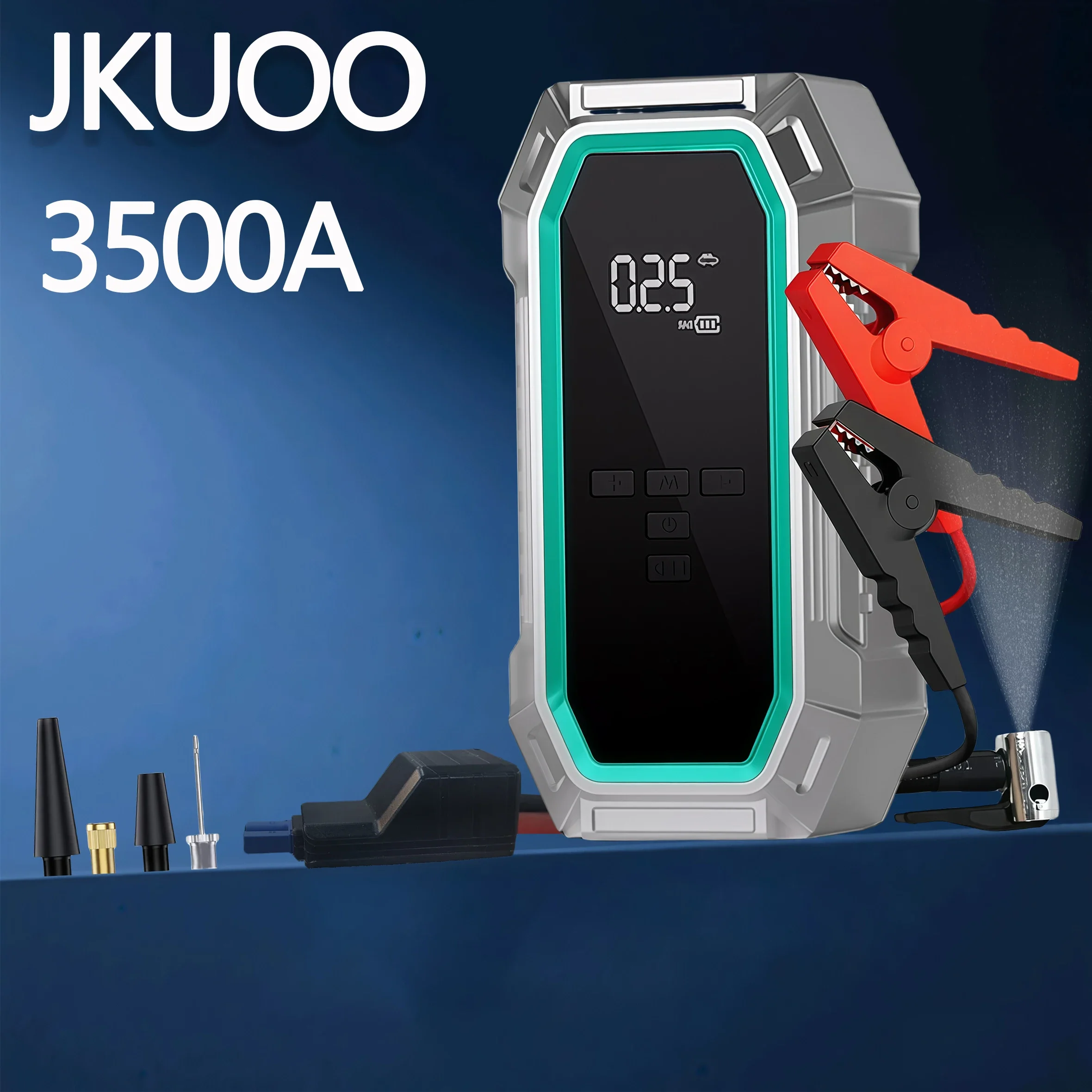 JKUOO new 3500A Car Jump Starter Air Compressor - Emergency Start, Tire Inflator, Sedans/SUVs, Fast Inflation, Road Trips