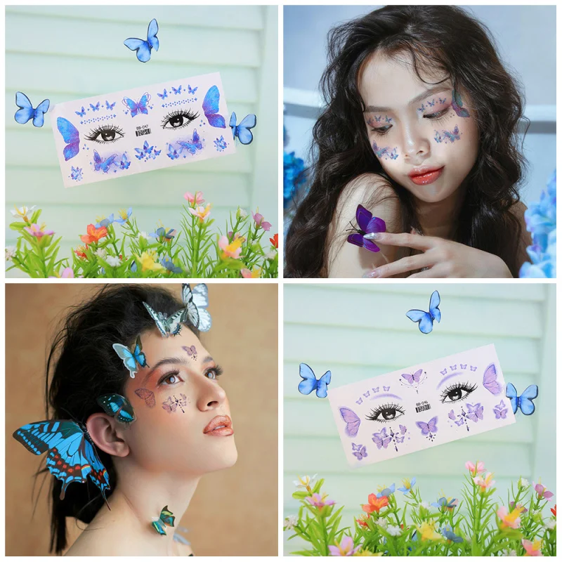 

Наклейки для лица Same Style2Glitter, свежие наклейки для татуировок для девочек, бабочка, сердце, звезда, наклейки для макияжа для фотографий