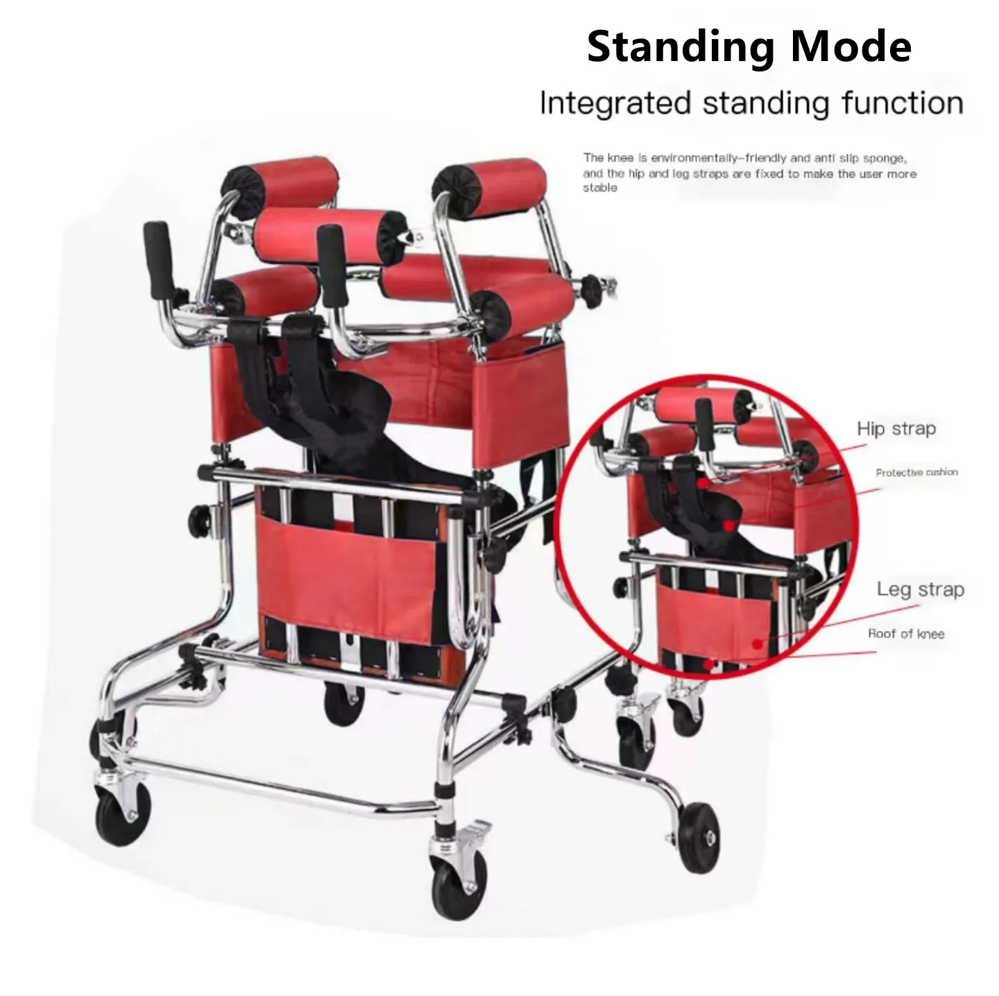 8 Roller Cerebral Palsy Child Standing & Walking Aid Hemiplegic Walker Lower Limb Training Standing Frame with Wheels Walker