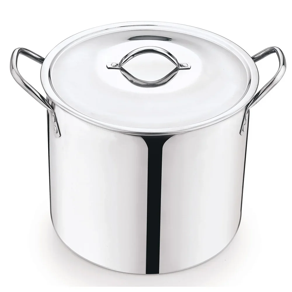 12 Quart Stainless Steel Stock Pot with Metal Lid Stay Cool Handles Heavy Duty Cookware Soup Stew Boiling Ideal Kitchens