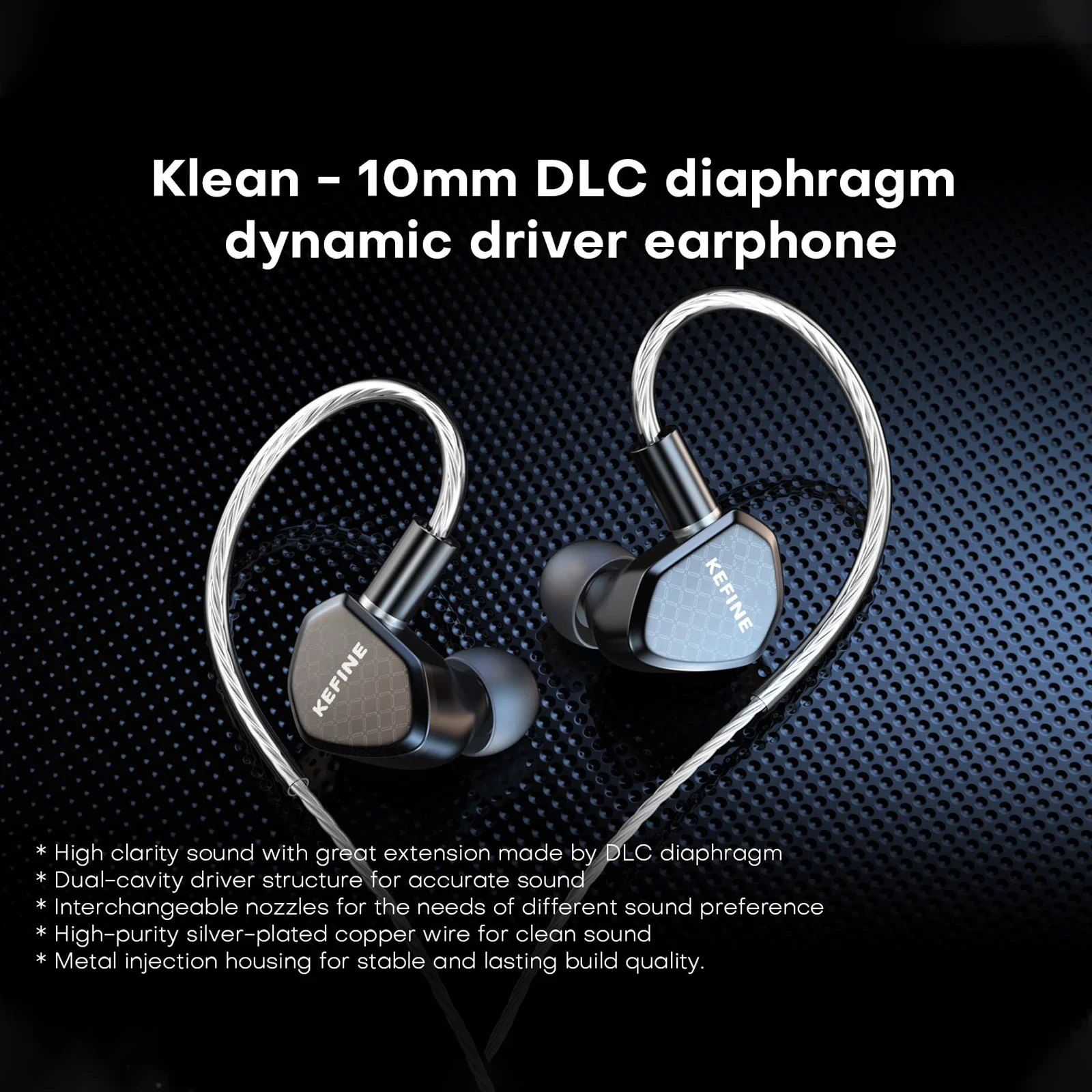 KEFINE Klean 10mm DLC Diaphragm Dynamic Driver Hifi Wired IEM Earphones with Metal Housing & Detachable 0.78mm 2pin 3.5mm Cable