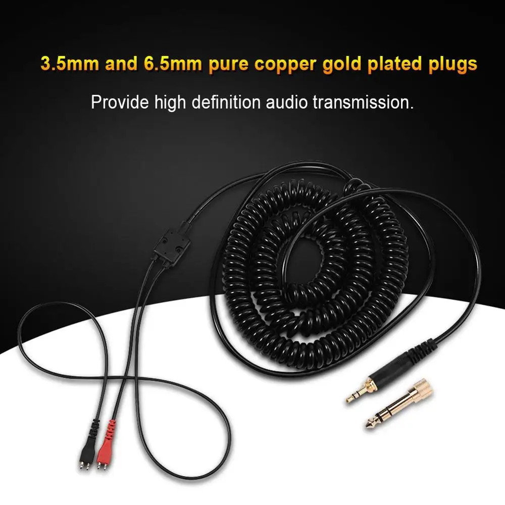 Cable de extensión en espiral con resorte de repuesto de 6,35mm para auriculares Sennheiser HD 250 Linear I II 410 414 420 424 425 SL 430