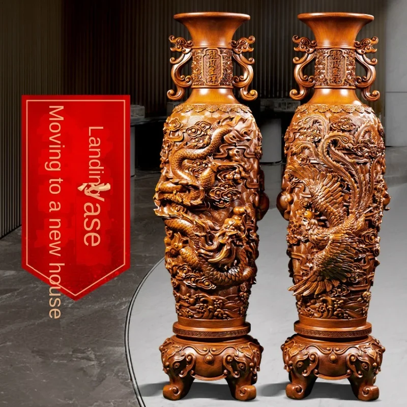 Dragons and Phoenixes Vase Pair – Resin Carving, Home Decoration Accessories, Grand Significance Crafts, Luxurious Decor