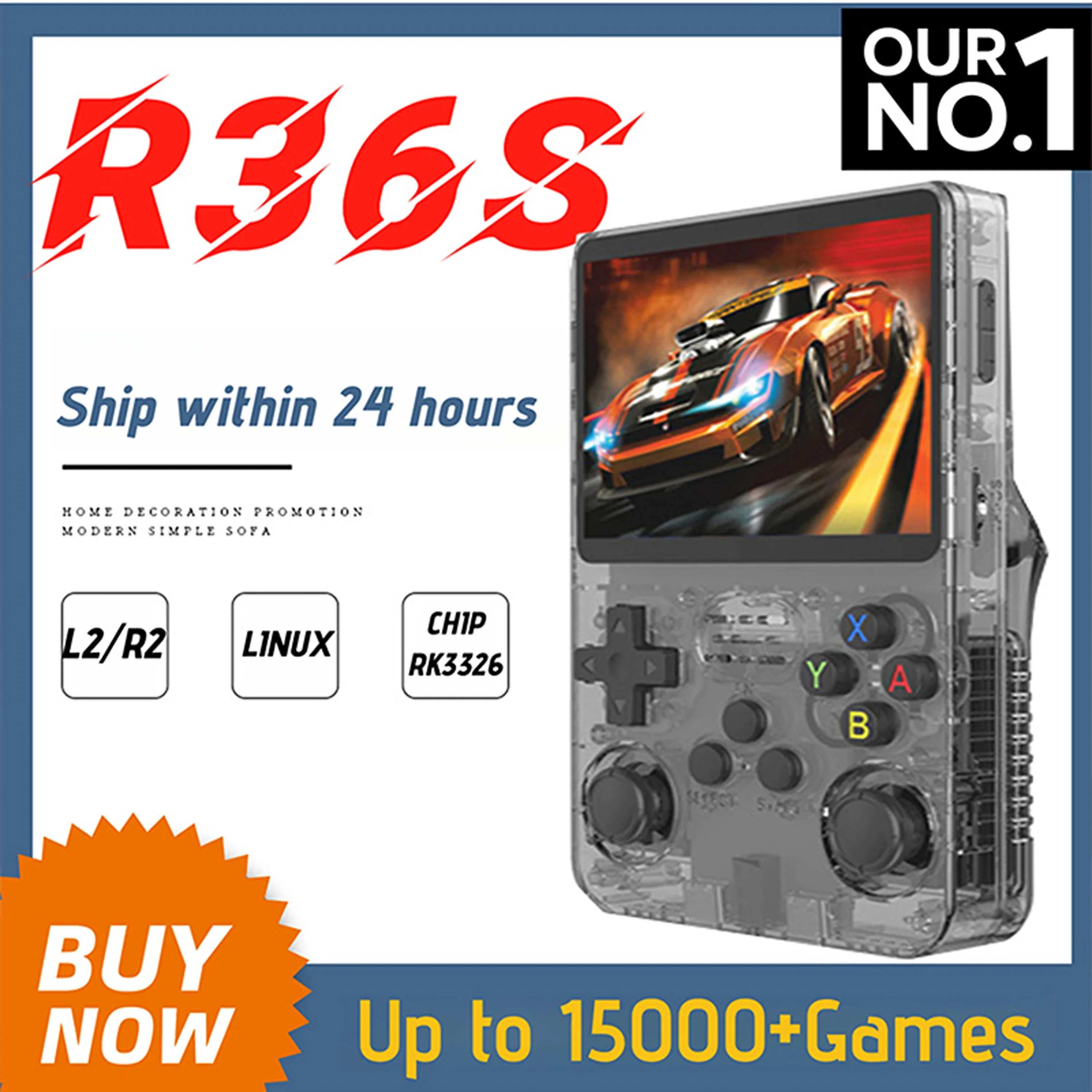

SuperPan R36S Retro Handheld Console - 3.5" IPS HD 128GB 10000+ Retro Arcade Games 5000mAh Long Battery Plug & Play Family Gift