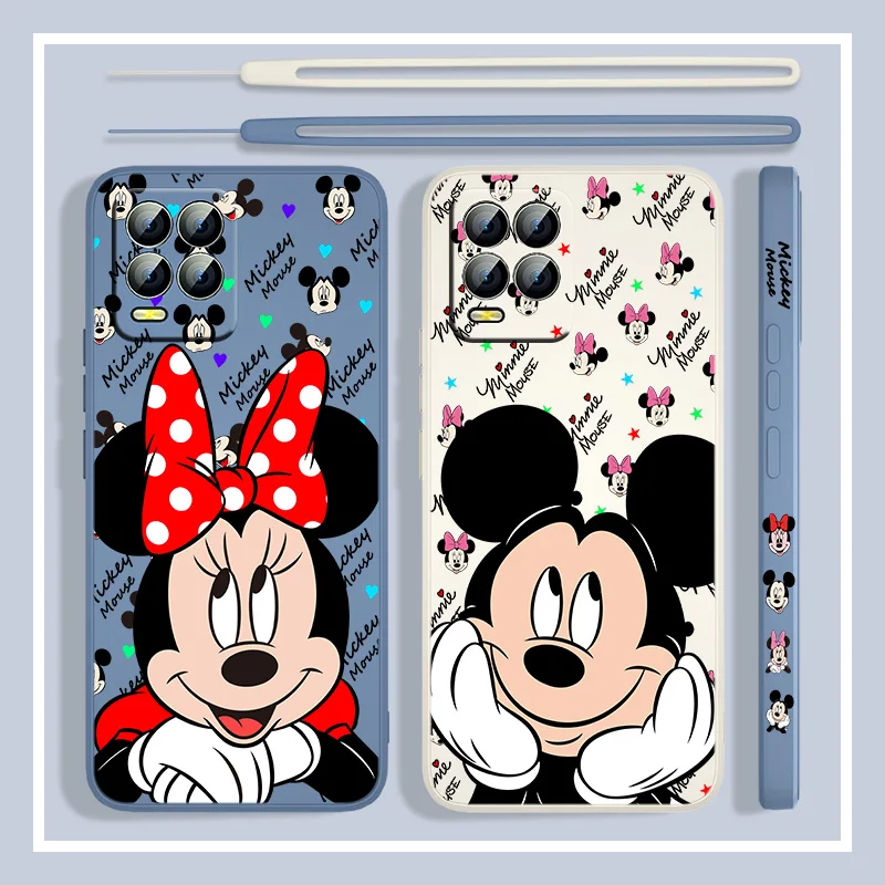 Cute Cartoon Disney Mickey Minne For Realme Q3S GT 2 S7 ST S2 C25Y C21Y C11 C17 Narzo 50A 50i 30 20 Liquid Left Rope Phone Case