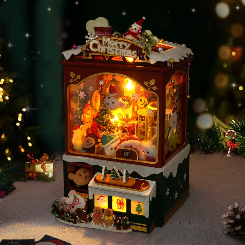 Diy Wooden Casa Dollhouse Kits Christmas Doll Machine Music Box Miniature Snowman Assembled Doll House For Friend Birthday Gifts