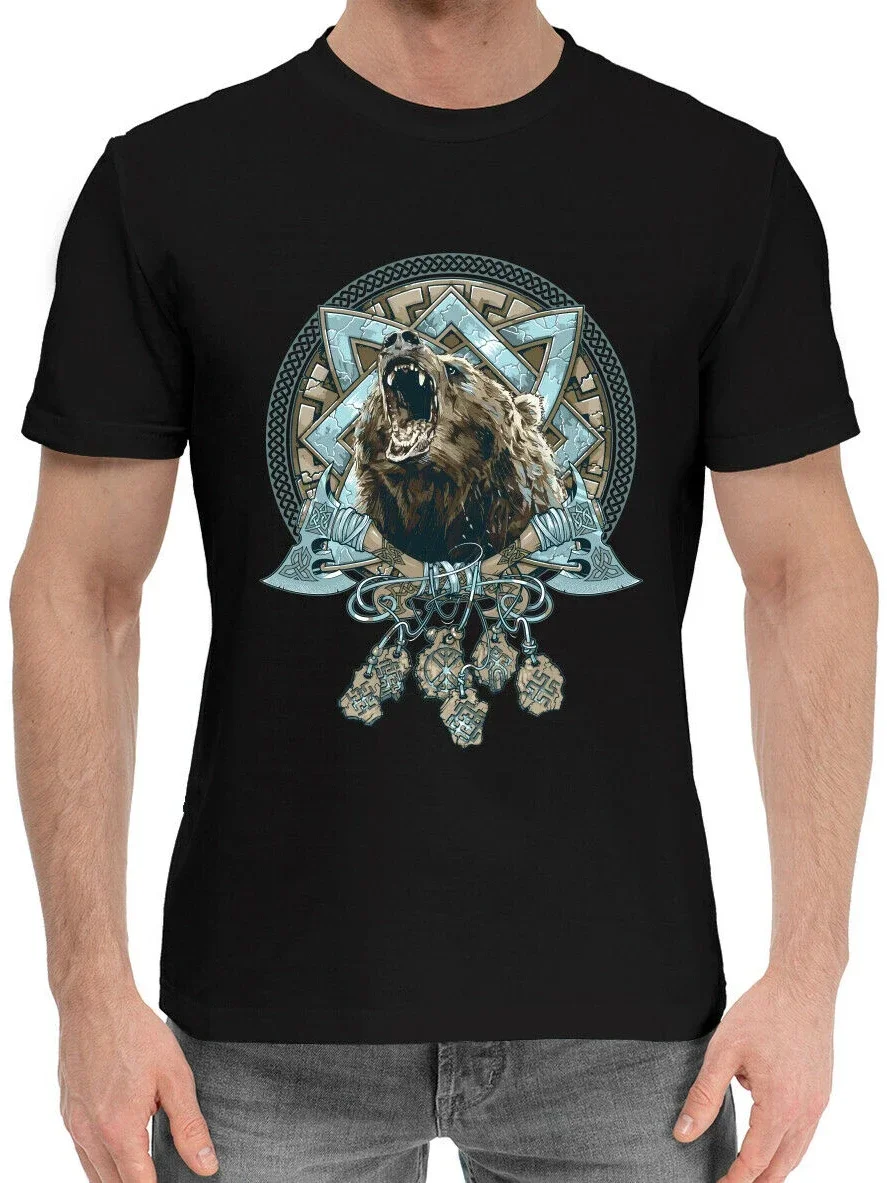 Russia National Symbol Bear and Slavic Charms T-Shirt 100% Cotton O-Neck Summer Short Sleeve Casual Mens T-shirt Size S-3XL