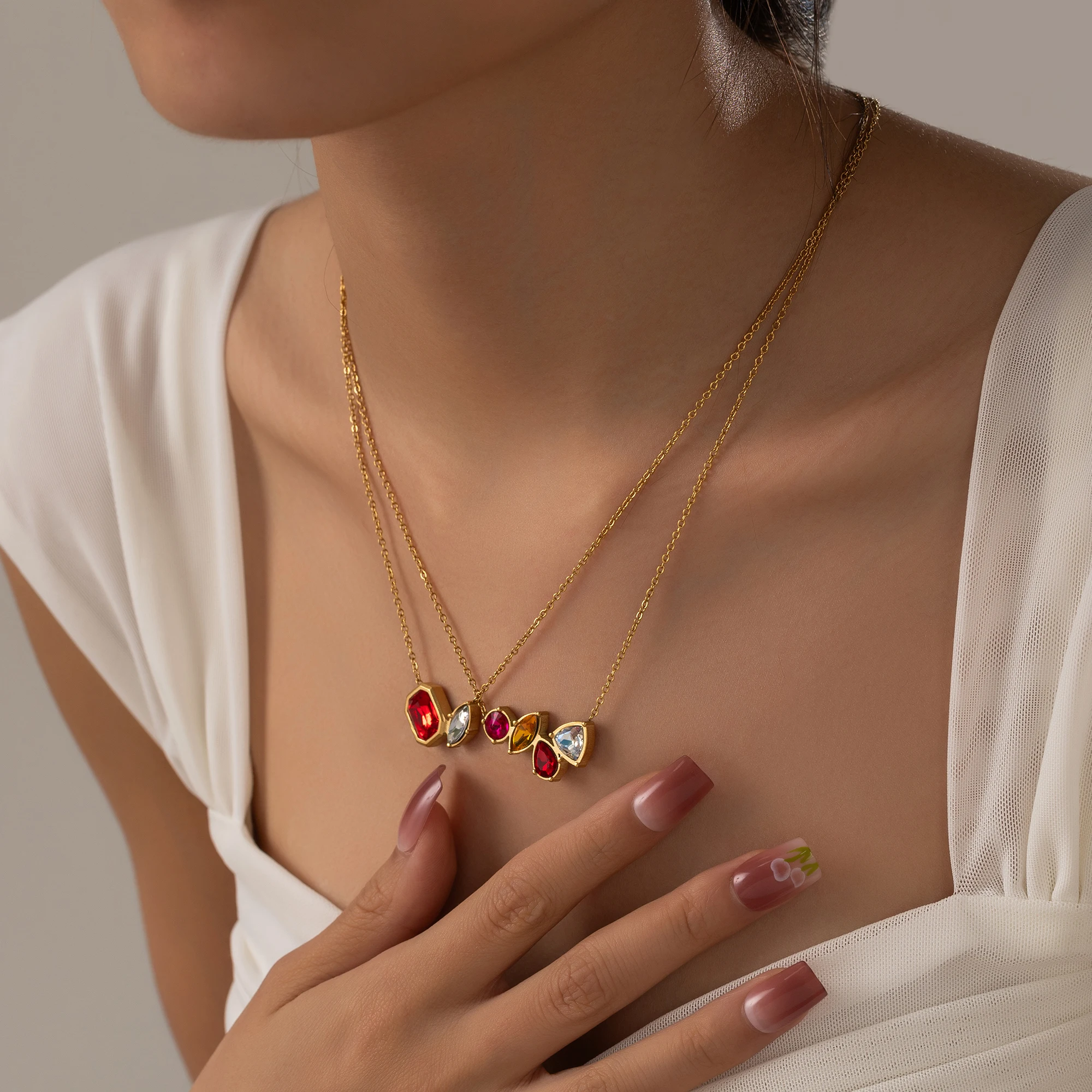 

Stainless steel necklace for women fashionable ruby collarbone chain versatile zircon temperament women's necklace