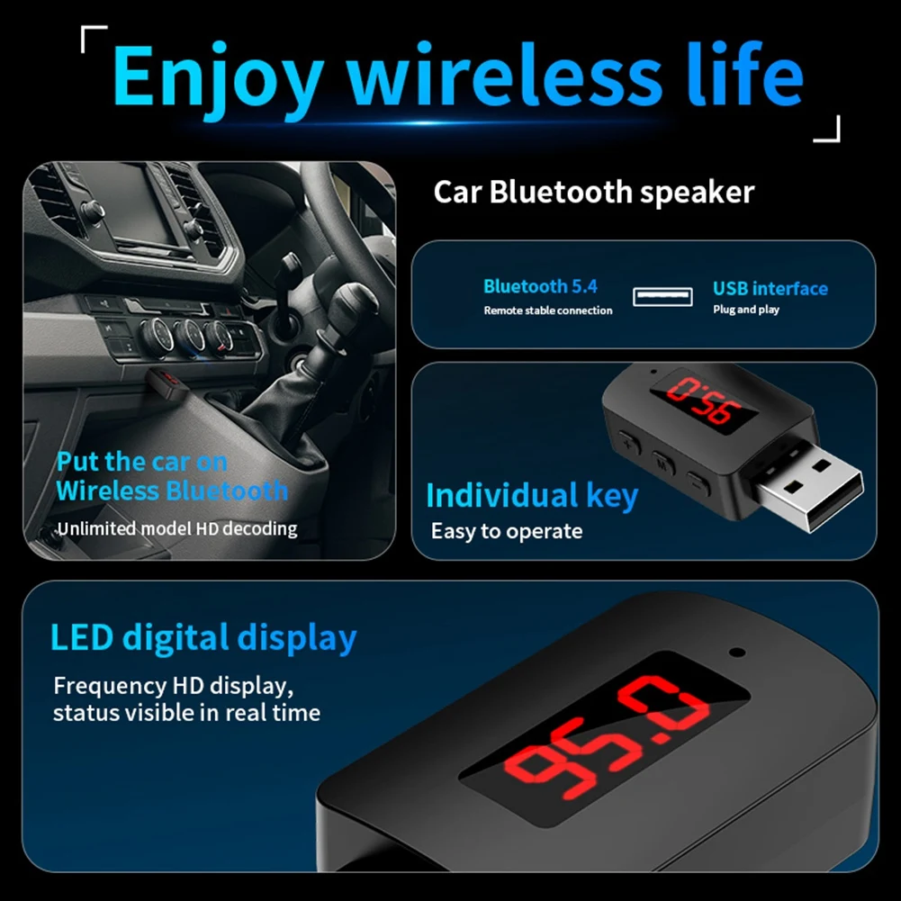 (A75T) Car Bluetooth 5.4 Aadapter FM USB Transmitter Receiver Handsfree Call Auto LED Display Audio Music Wireless Receiver