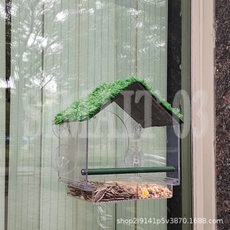 Transparent Outdoor Bird Feeder with Seed Tray - Pet Bird Feeding Cage for Garden & Balcony