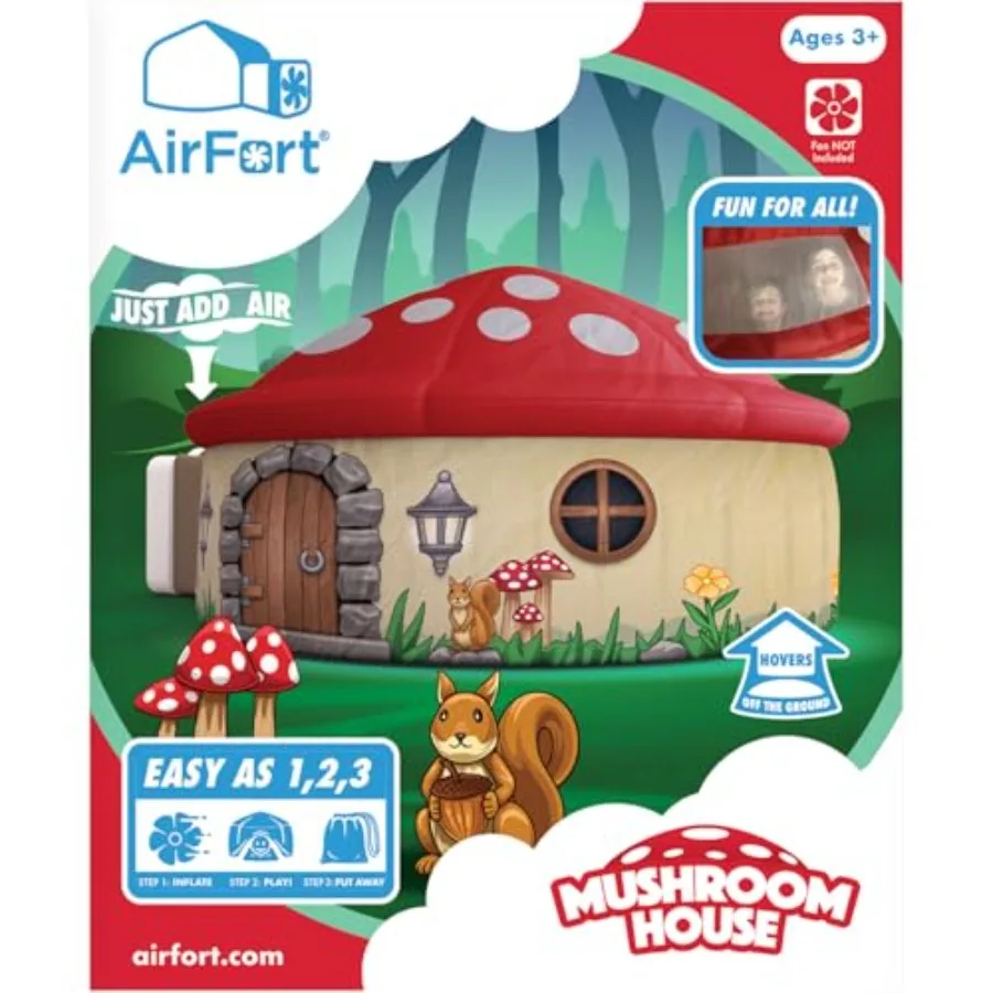 AirFort Inflatable Fort for:Indoor Play Tent, PVC Material, Mushroom Green, Quick 30-Second Setup for Ages 3+