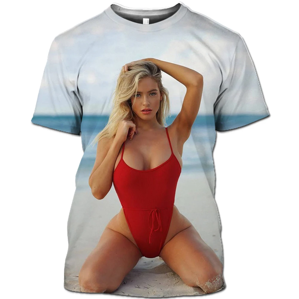 Hot Sexy Model Beach Bikini Summer Man T-shirt Swimsuit Personality Hip Hop Funny Alternative Street Quick Dry Short Sleeve 6XL