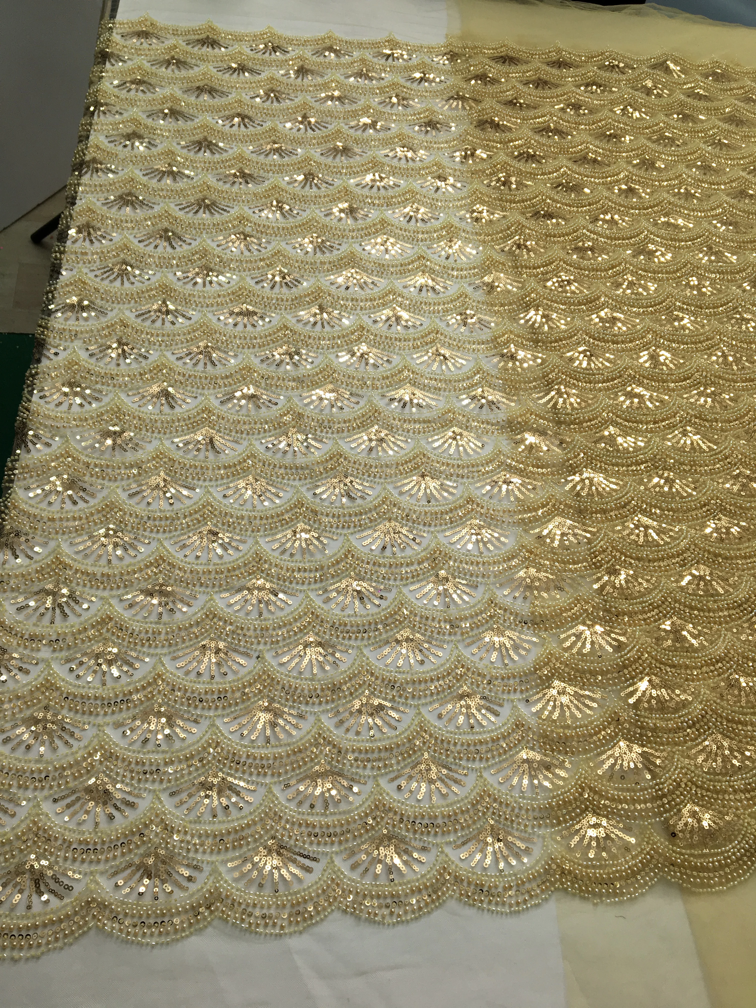 French Tulle Lace Fabric 2025 High Quality Sequins African Nigerian Beaded Lace Fabric 5 Yards Wedding Dress for Women A4161