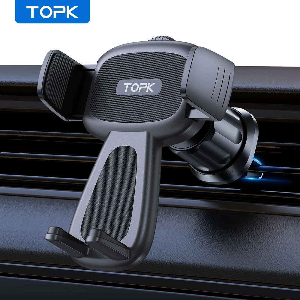 TOPK Car Phone Holder Mount for Vent, Military Sturdy Metal Clip Air Vent Phone Holder Mount for iPhone 16 15 14 13 12 Pro Max