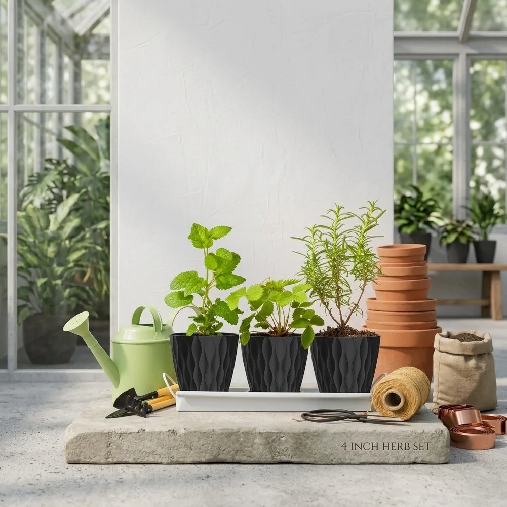 PP Plant Pots 6 Pack 4 inch and 6 inch Sizes with Drainage Holes and Saucers for Indoor Outdoor Plants Succulents Herbs