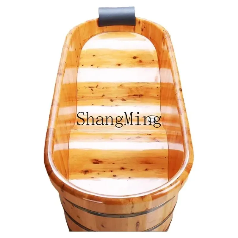 LXY Wave Bottom Water Saving Bath Bucket Adult Solid Wood Bath Bucket Household Sauna Wooden Bath