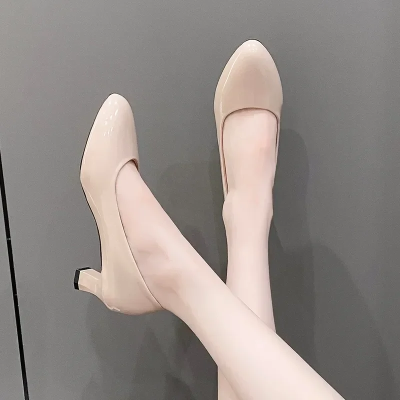 Summer New Pointed Toe Sexy Casual Women's Shoes Solid Color Shallow Mouth Comfortable Fashionable Thick Heel High Heels