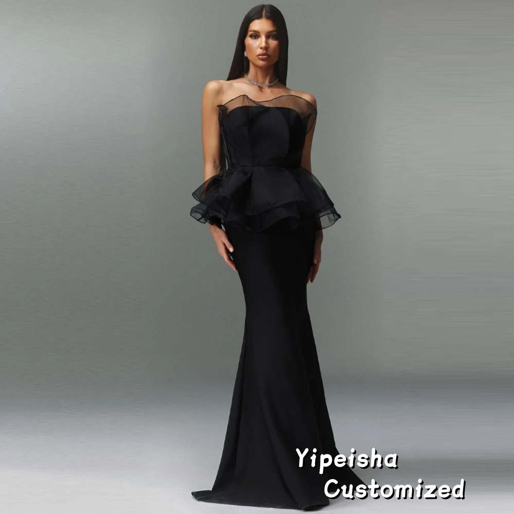 فستان سهرة أنيق مخصص بدون حمالات باللون الأسود مع تنورة حورية البحر للمناسبات الرسمية والحفلات الراقصة فساتين طويلة شبكية