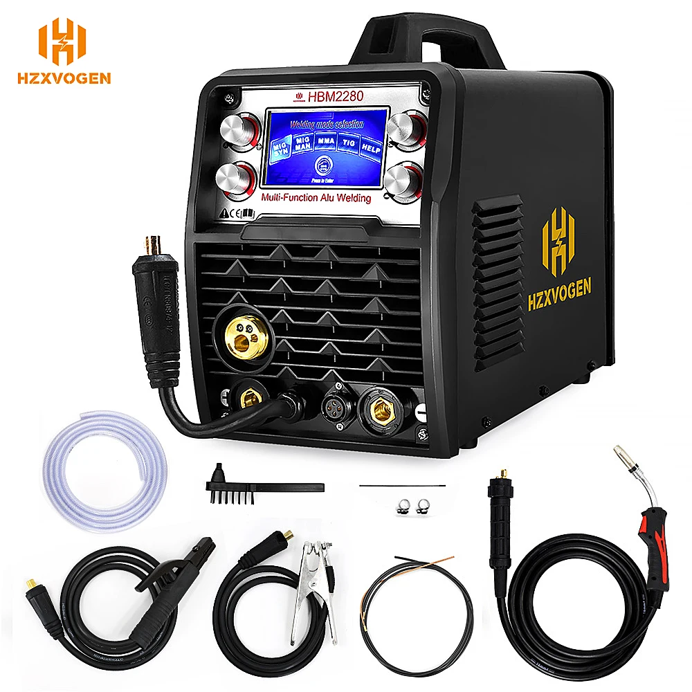 110V/220V HZXVOGEN Welding Machine LCD Multi-Function Aluminum Welder Gas & Gasless MIG TIG ARC MMA 2T 4T For 0.8-1mm Wire