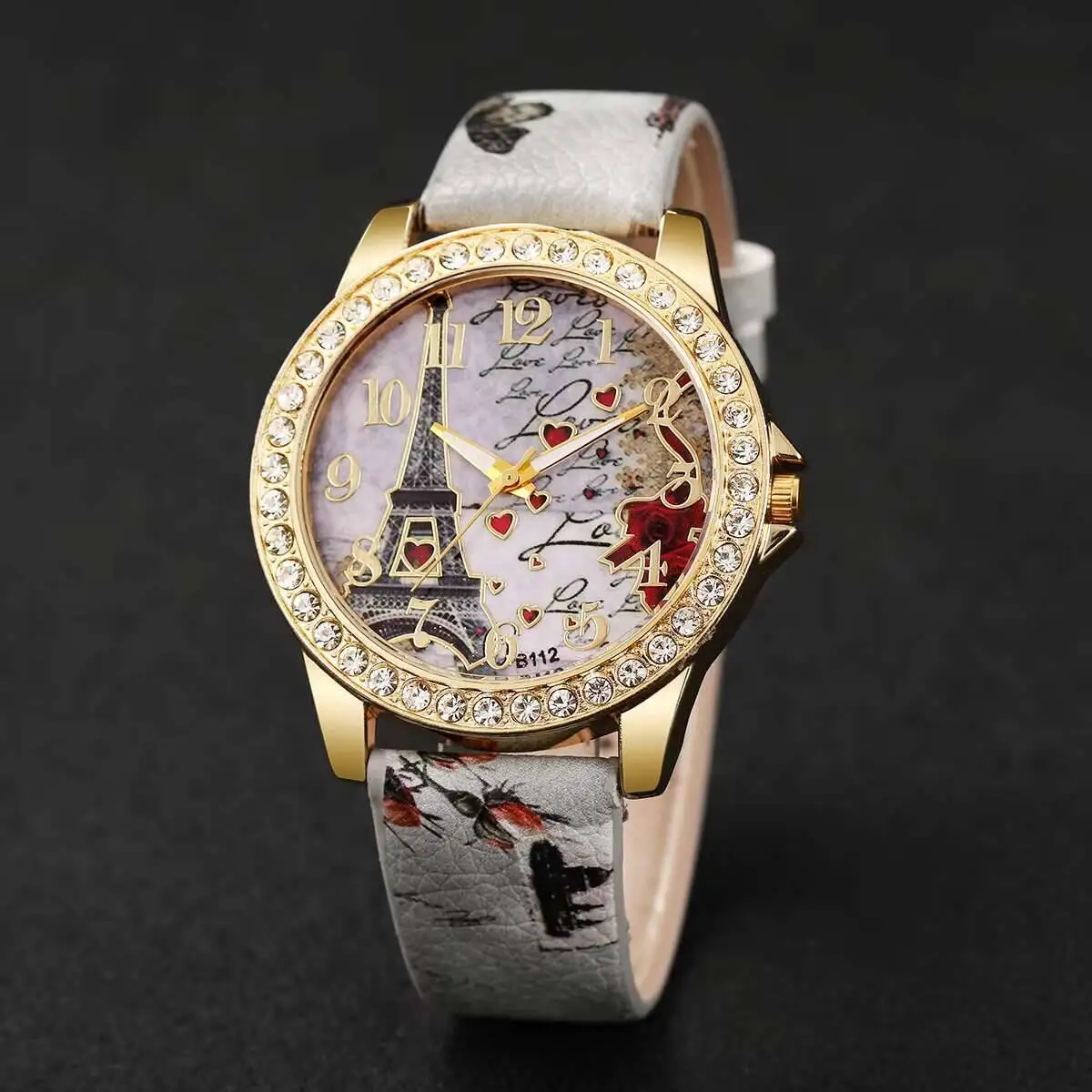 2PCS/Set Fashion Flower Dial Women Watches Luxury Rhinestone Quartz Watch Leather Strap Wristwatch Reloj Mujer（Without Box）