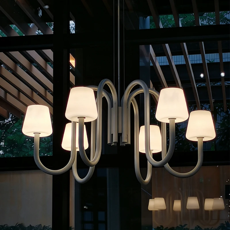 

Modern Minimalist Metal Chandelier Pendant Light with White Shade for Dining Room Living Room Hotel