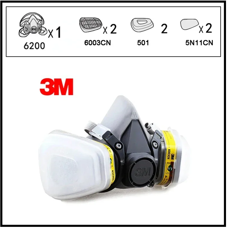 

3M 6200+6003 Half Facepiece Reusable Respirator Organic Mask Acid Face Mask Organic Vapor&Acid Gas 7 Items for 1 Set LT101