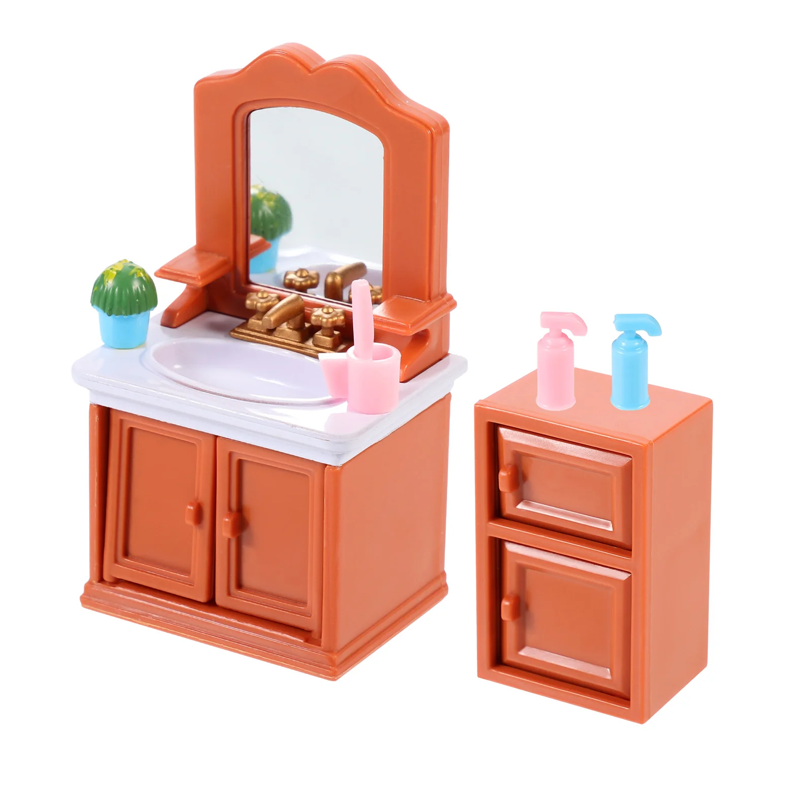 3 Pcs Mini Furniture Model Miniature Dollhouse Bathroom Children Play Toy Toilet Plastic