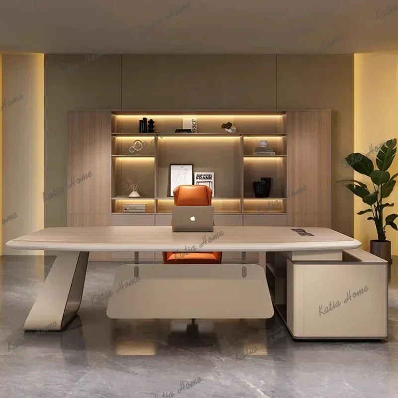 FG Modern President Supervisor Light Luxury Senior Manager Office Desks And Chair Combination Executive Desk Luxury Filing Cabin