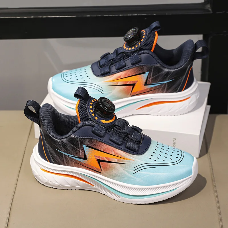 A pair of children's fashion athletic shoes, quick rotary closure, flexible wave sole shock absorbing walking sneakers FD-2325