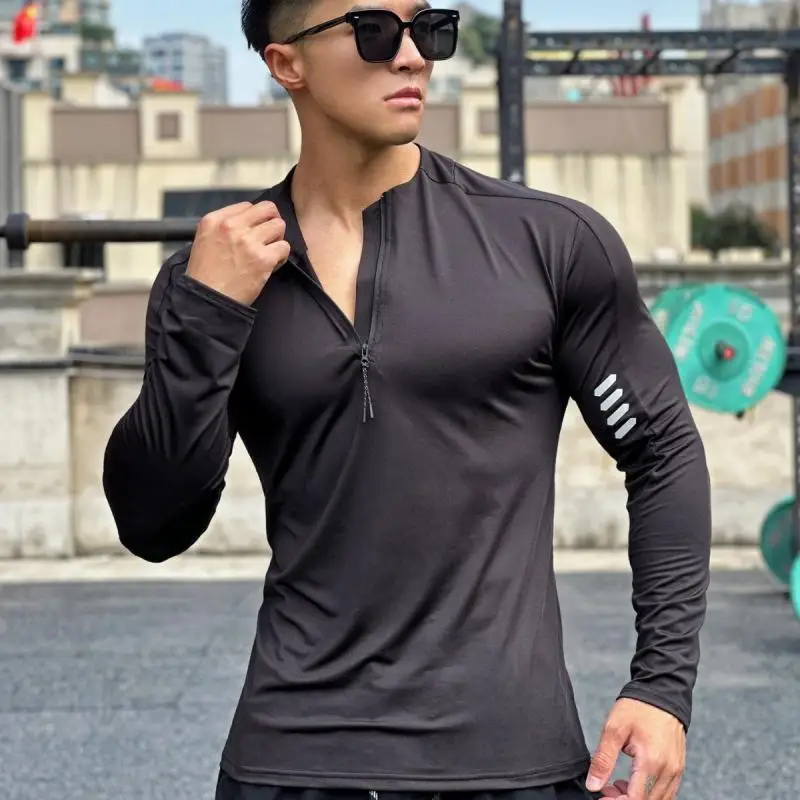 

Футболка для отдыха мужская одежда 2024 новый вид спорта воздухопроницаемый спортивный костюм с длинными рукавами спортивный костюм футболка с молнией мужской костюм большой код