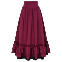 SD Victorian Skirt For Women Temperament High Waist Dual Layer Ruffled Hem Back Adjustable Skirt Korean Fashion Casual Skirts