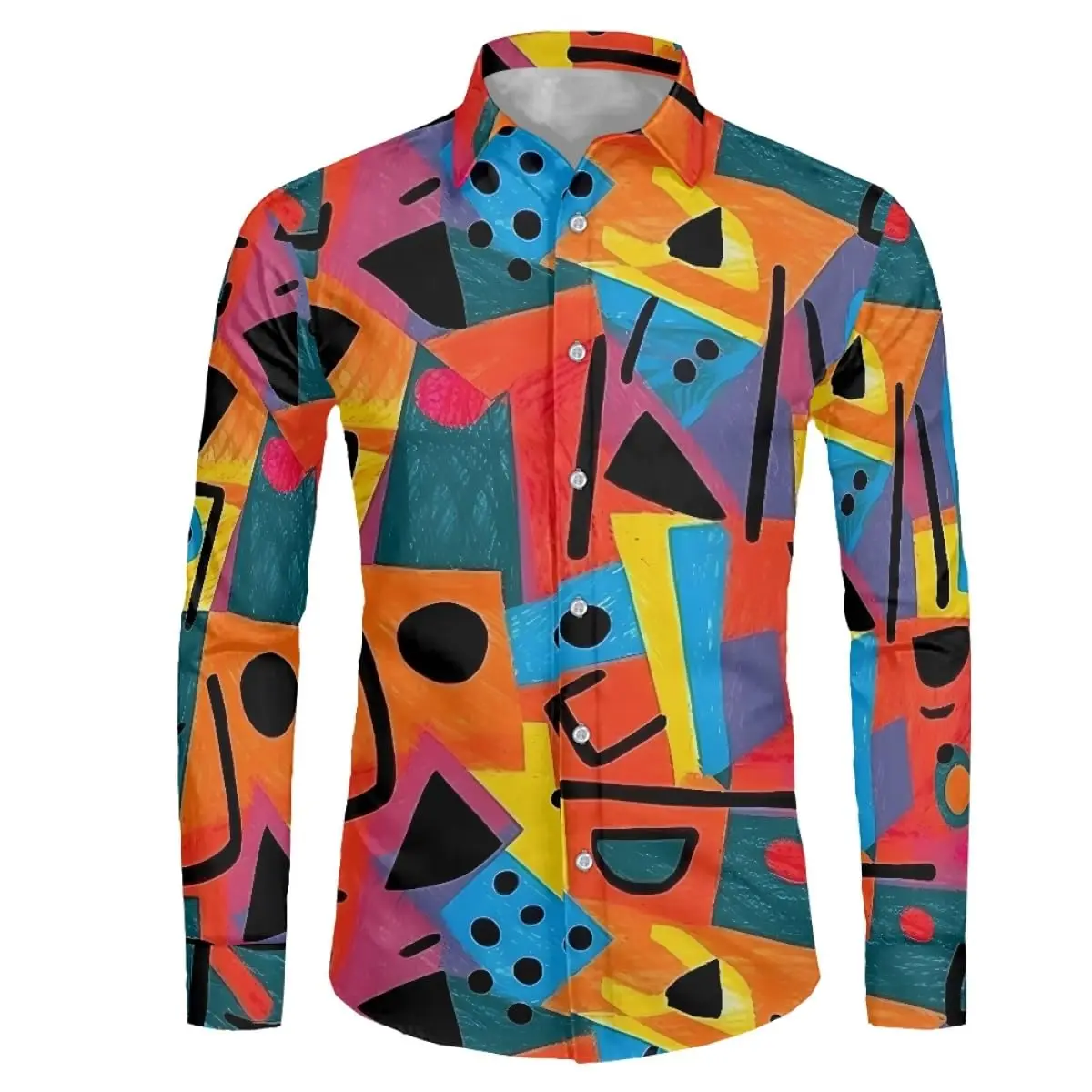 Men's long sleeve shirt casual fashion 3d print abstract art painting print shirt shirt men's lapel shirt long sleeve