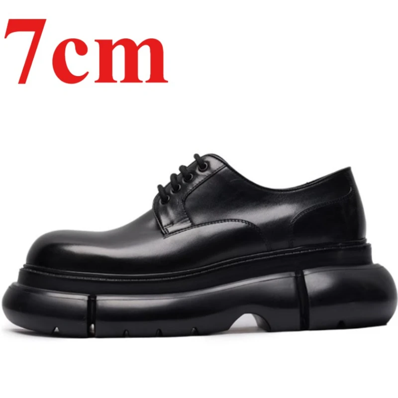 Derby Shoes for Men's Height Increasing Shoes Genuine Leather Breathable Comfortable Soft Sole Bottom Sports Thick Bottom Shoes
