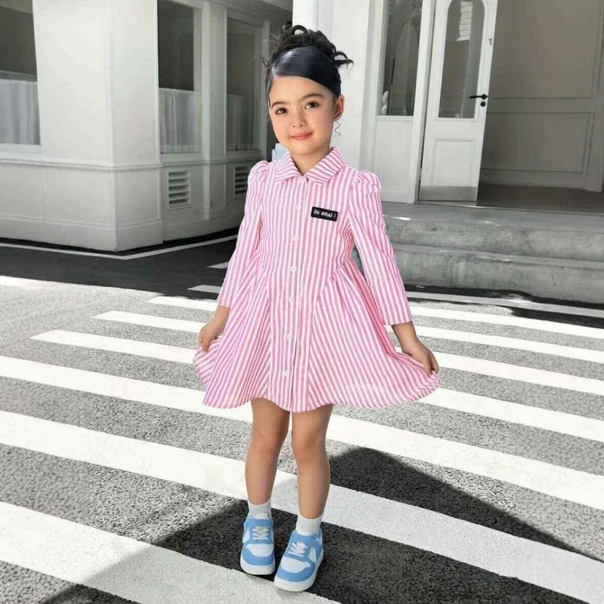 Girls' Vacation Casual Dress Long Sleeved Striped Tie and Lace Up Casual Dress for Spring and Autumn 2026 New