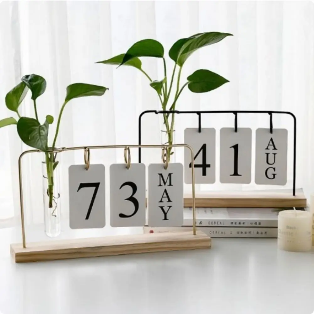 Modern DIY Perpetual Calendar Funny Hydroponic Flipping Countdown Calendar Simple Reusable Wooden Display Calendar